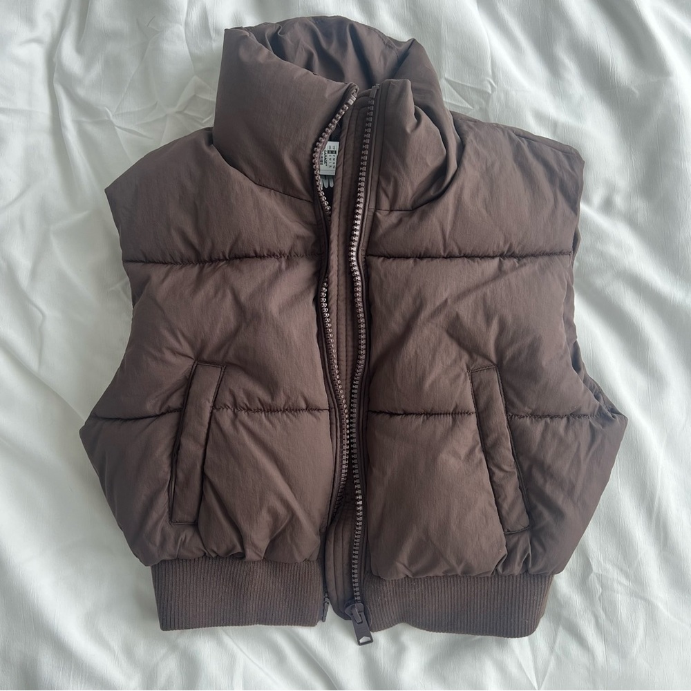 Garage Clothing mini cropped brown puffer vest XS